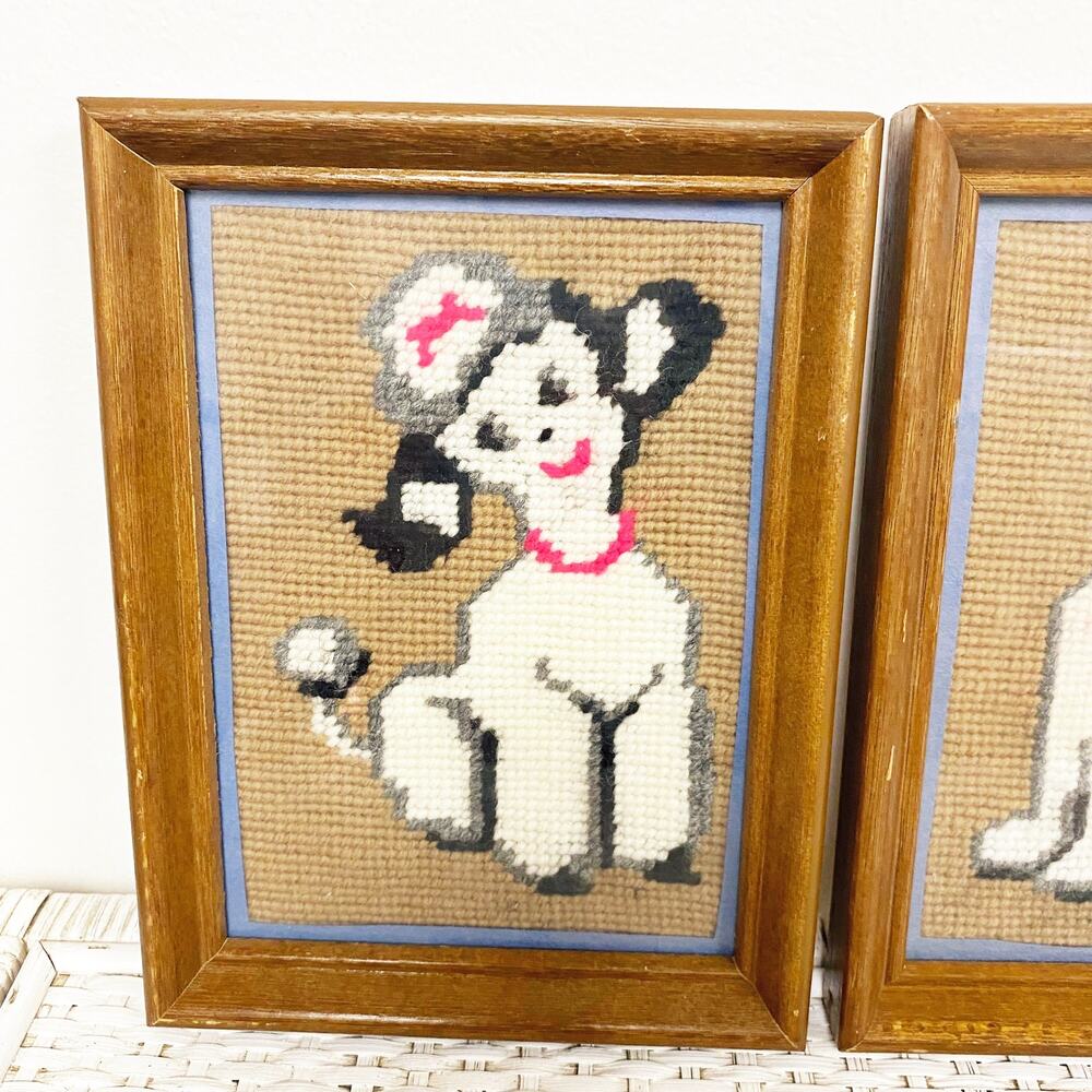 Vintage Cross Stitch Cat Dog Mini Framed Art - Picture 2 of 4